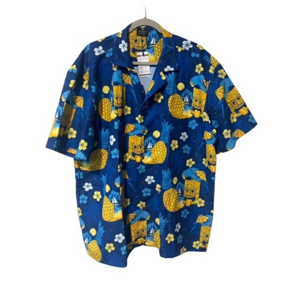 Feritto men's Funny Hawaiian pineapple tiki print button down shirt size XXL